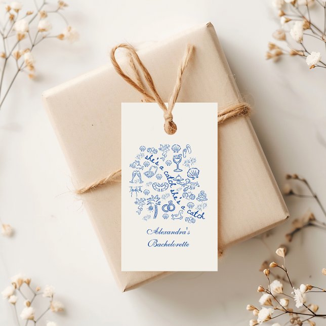 Blue Doodle Tropical Bachelorette Firande Presentetikett (Skapare uppladdad)