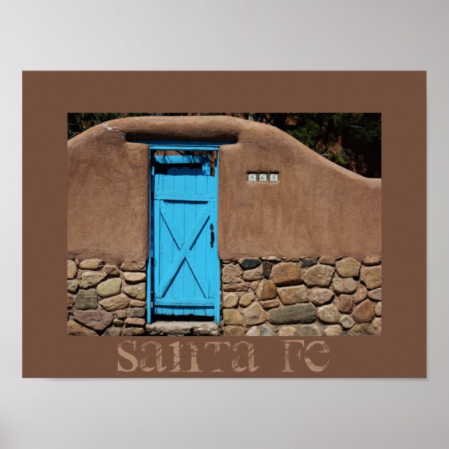 Blue Door Adobe Santa Fe New mexico Poster (Framsidan)