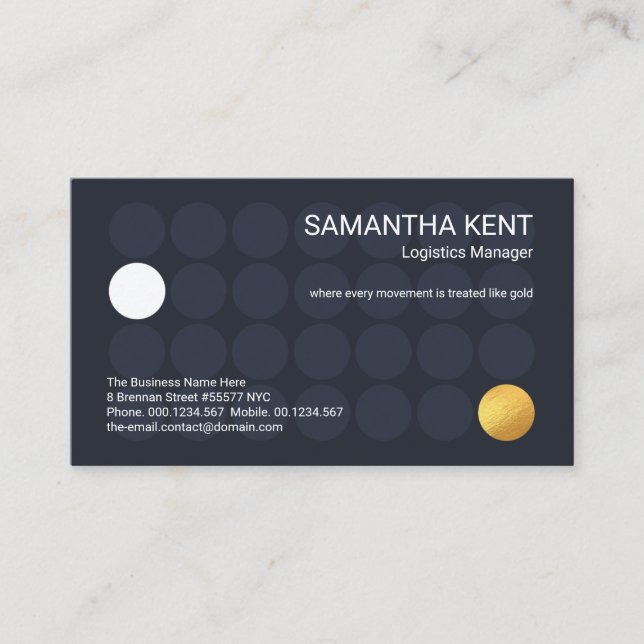 Blue Dot City Flytta Guld Cargo Logistic Mover Visitkort (Framsida)