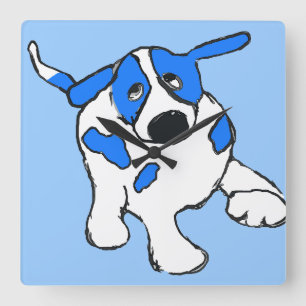 Blue Dot-Hund Fyrkantig Klocka