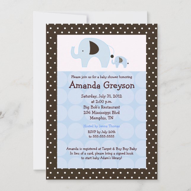 Blue Dottie Elephant 5x7 Baby Shower-inbjudan Inbjudningar (Framsida)