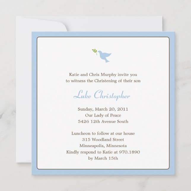 Blue Dove Baptism/Christening-inbjudan Inbjudningar (Framsida)