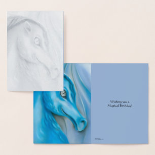 Blue Dragon Pastel Artwork Birthday Folierat Kort