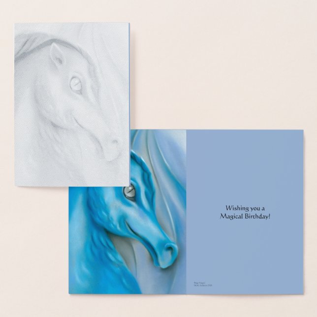 Blue Dragon Pastel Artwork Birthday Folierat Kort (Display)