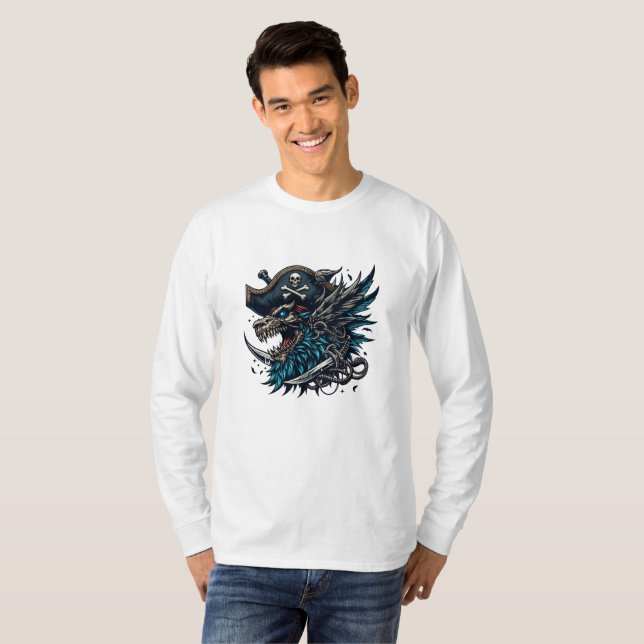 Blue Dragon Pirat Långärmad T-Shirt (Hel framsida)