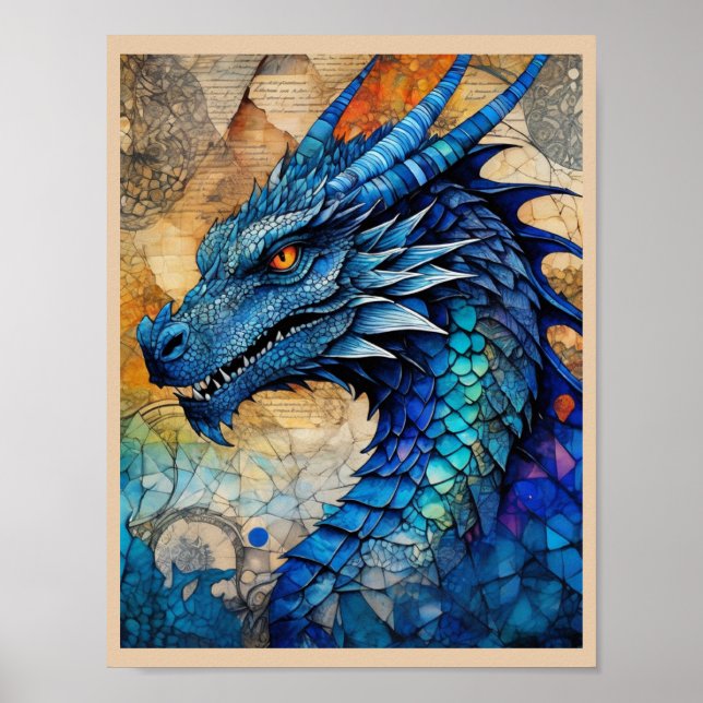Blue Dragon Ready to Frame Art Print Poster (Framsidan)