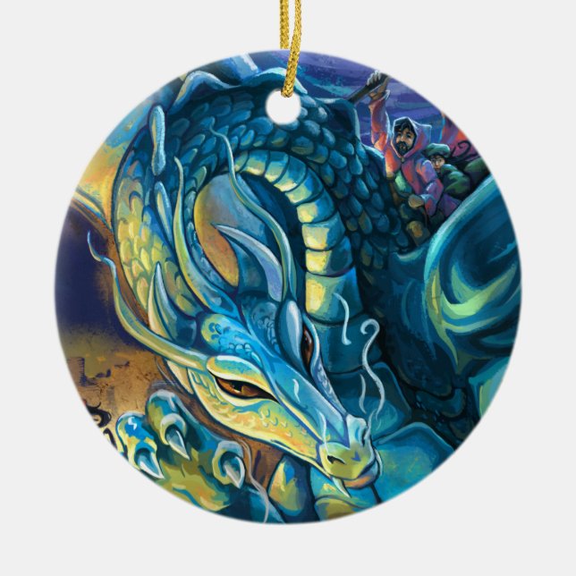 Blue Dragon Rider Julgransprydnad Keramik (Framsidan)