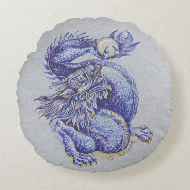 Blue Dragon Rund Kudde (Framsidan)