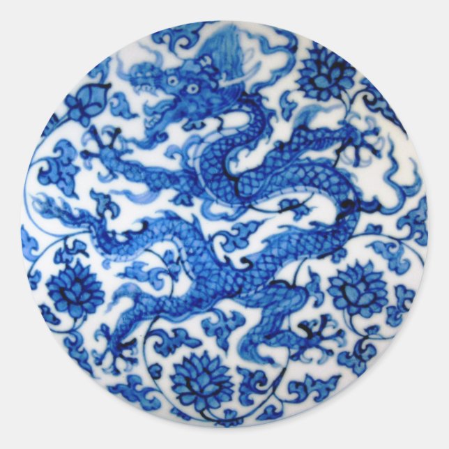 Blue Dragon Runt Klistermärke (Framsida)