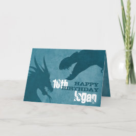 Blue Dragon Vs Dinosaur Birthday Kort