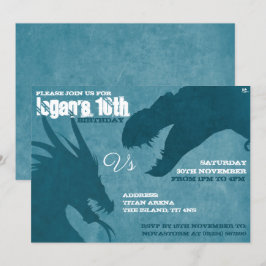 Blue Dragon Vs T-Rex Silhouette-inbjudningar Inbjudningar