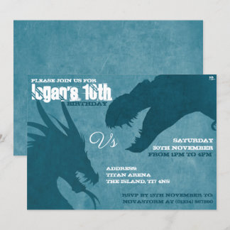 Blue Dragon Vs T-Rex Silhouette-inbjudningar Inbjudningar