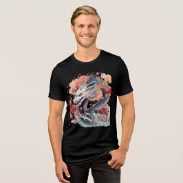 Blue Dragon with Blossoms and Clouds T Shirt
