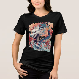 Blue Dragon with Blossoms and Clouds T Shirt