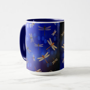 Blue Dragonflies Mönster, kaffe Mugg