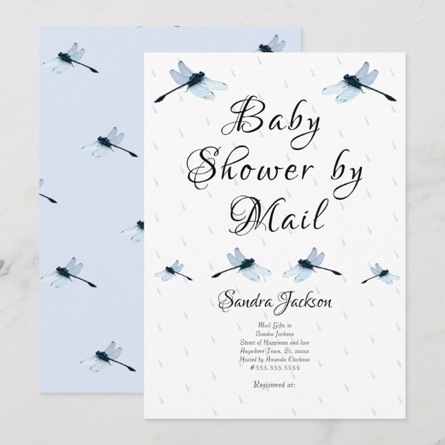 Blue Dragonfly Boy Baby Shower Inbjudningar (Fram/baksida)
