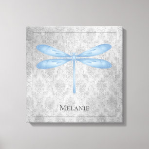Blue Dragonfly Damask Canvastryck