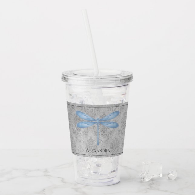 Blue Dragonfly Damask Take Away Mugg (Framsida Ice)