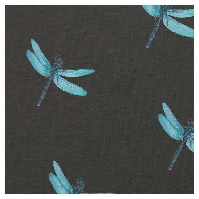 Blue Dragonfly Fabric Tyg (Närbild)
