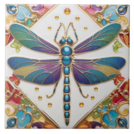 Blue Dragonfly - Flerfärgad regnbåge färgad Kakelplatta