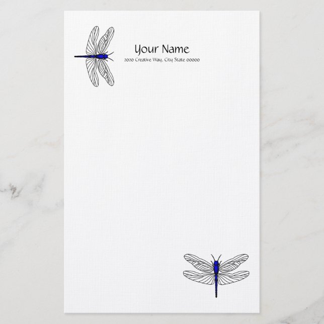 Blue Dragonfly Linen Stationery Brevpapper (Framsida)