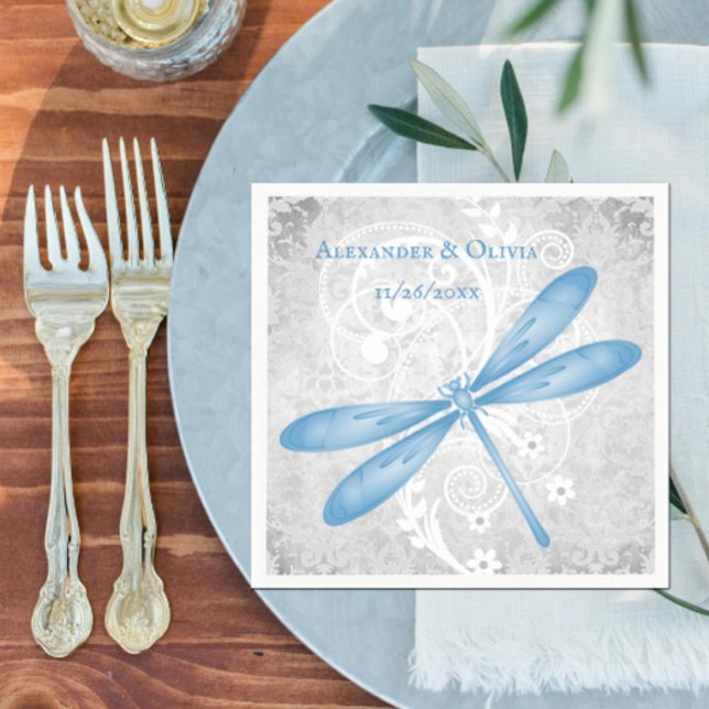 Blue Dragonfly Möhippa Napkin Pappersservett (Blue Dragonfly Bridal Shower Napkin)