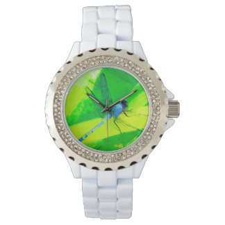 Blue Dragonfly on Grönt Abstrakt Impressionism Armbandsur