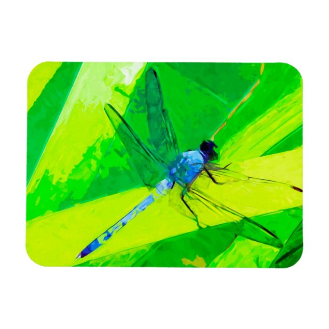 Blue Dragonfly on Grönt Abstrakt Impressionism Magnet (Horisontell)