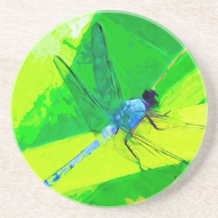 Blue Dragonfly on Grönt Abstrakt Impressionism Underlägg