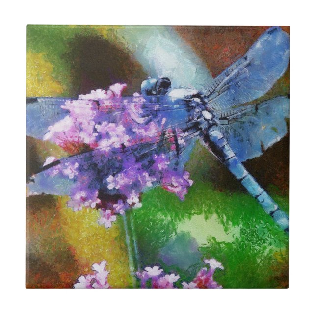 Blue Dragonfly på Vild Vitlökstreck Kakelplatta (Framsidan)