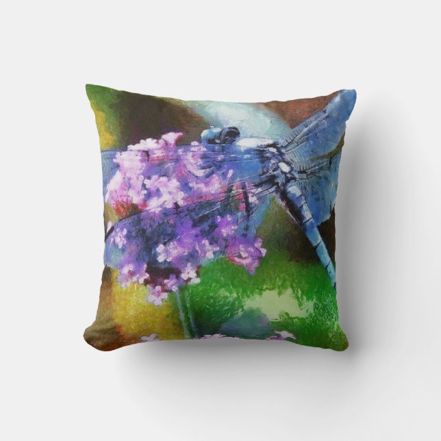 Blue Dragonfly på Vild Vitlökstreck Kudde (Framsida)