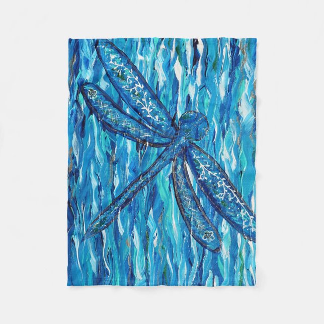 Blue Dragonfly Painting Fleecefilt (Framsidan)