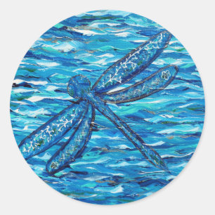 Blue Dragonfly Painting Runt Klistermärke