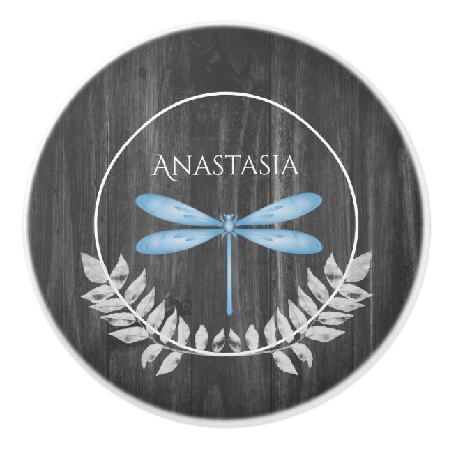 Blue Dragonfly Rustic Personlig Ceramic Knob Knopp (Framsidan)