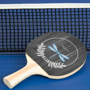 Blue Dragonfly Rustic Ping Pong Paddle Pingisracket