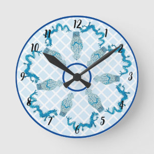Blue Dragons Chinoiserie Ginger Burk Burk Rund Klocka