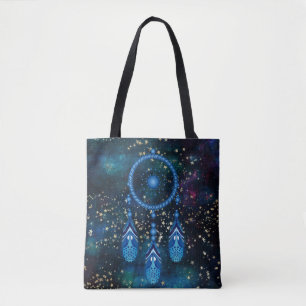 Blue Dreamcatcher Celestial Guld Stars Tygkasse