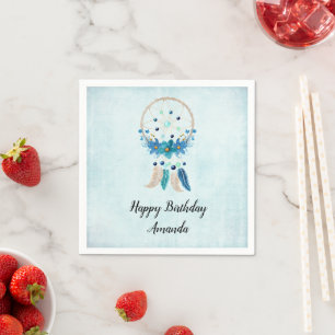 Blue Dreamcatcher Snyggt Boho Design Birthday Pappersservett
