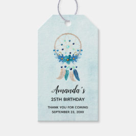 Blue Dreamcatcher Snyggt Boho Design Birthday Presentetikett