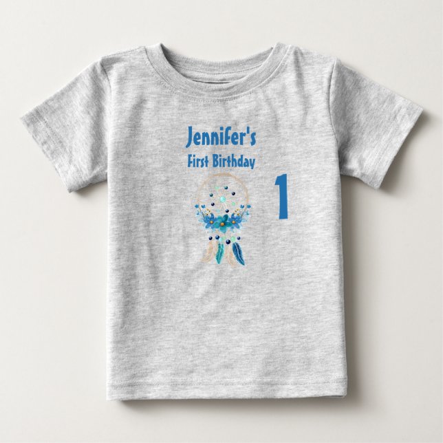 Blue Dreamcatcher Snyggt Boho Design Birthday T Shirt (Framsida)