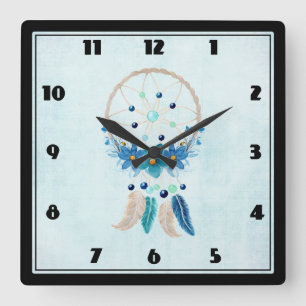 Blue Dreamcatcher Snyggt Boho Design Fyrkantig Klocka