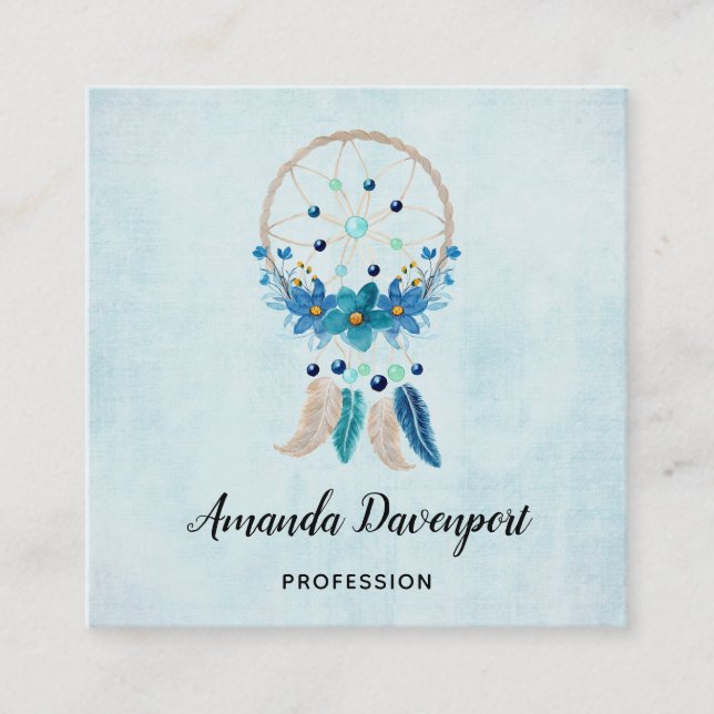 Blue Dreamcatcher Snyggt Boho Design Fyrkantigt Visitkort (Framsida)