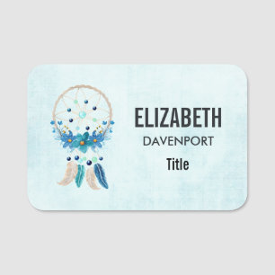 Blue Dreamcatcher Snyggt Boho Design Namnbricka