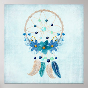 Blue Dreamcatcher Snyggt Boho Design Poster