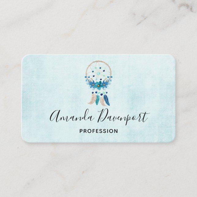 Blue Dreamcatcher Snyggt Boho Design Visitkort (Framsida)