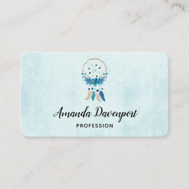 Blue Dreamcatcher Snyggt Boho Design Visitkort (Framsida)