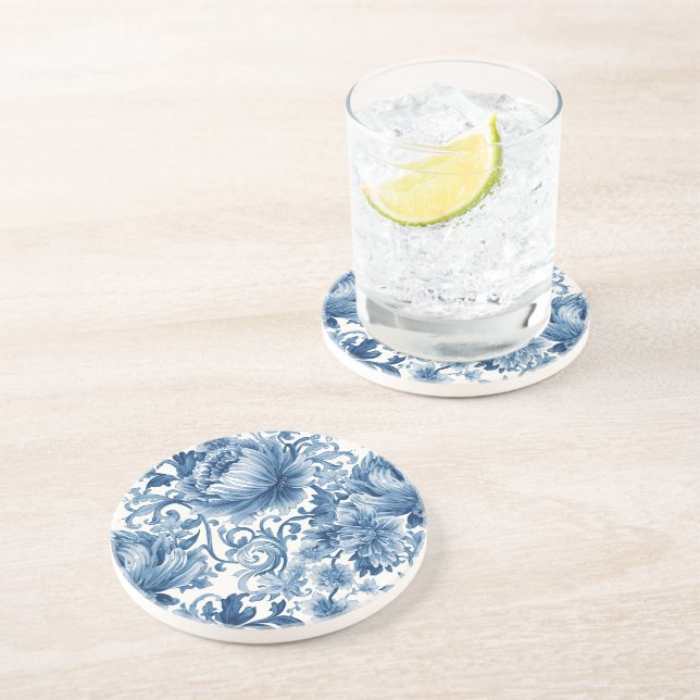 Blue Dreams | Floral Watercolor Chinoiserie White Underlägg (Sidan)