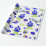 Blue Dreidel Monsters för Hannukah Presentpapper<br><div class="desc">Våra oskarpa,  blå drömmarmonster som gapar på sufganiyot för att lägga till en ny roligt på Hannukah som slår papper i år!</div>