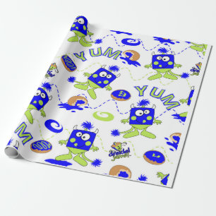 Blue Dreidel Monsters för Hannukah Presentpapper
