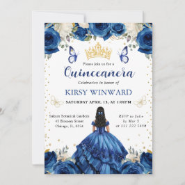 Blue Dress Black Hair Princess Quinceanera Inbjudningar